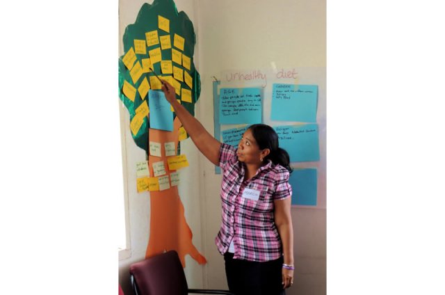 Women from an interior community in Guiana develop problem trees to expose the causes and consequences of NCDs